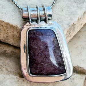925 Mexico Sterling Silver Purple Stone Pendant Necklace Artisan